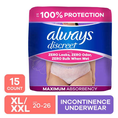 Always Discreet Adult Incontinence Underwear for Women Maximum Absorbency, XL, 15 Ct