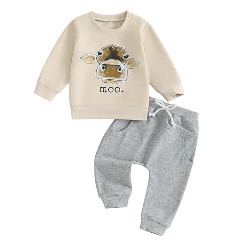 WZTYYDS Toddler Baby Boys Clothes Fall 1T 2T 3T 4T Cow Print Long Sleeve Sweatshirts Tops Pants Set Winter 2PCS Outfit