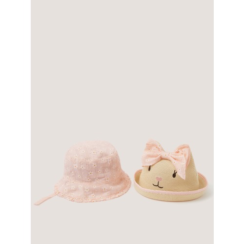Monsoon Pink Baby Embroidered Bunny Hats 2-Pack
