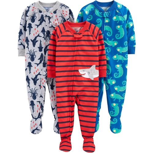Simple Joys by Carter's Toddlers and Baby Boys' Loose-Fit Polyester Jersey Footed Pajamas, Pack of 3