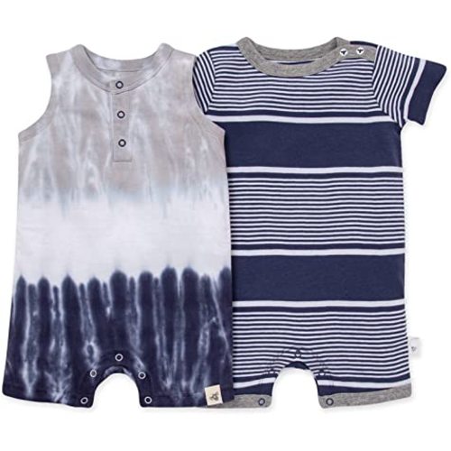 Burt's Bees Baby Baby Boys Short Sleeve Rompers, 100% Organic Cotton One-Piece Coverall and Layette Set