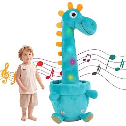 Dancing Talking Giraffe Toy, Stuffed Animal Baby Toy Repeating What You Say, Glowing Musical Electronic Giraffe Gifts for Toddlers 1-3 Years Old (Dancing Dinosaur)