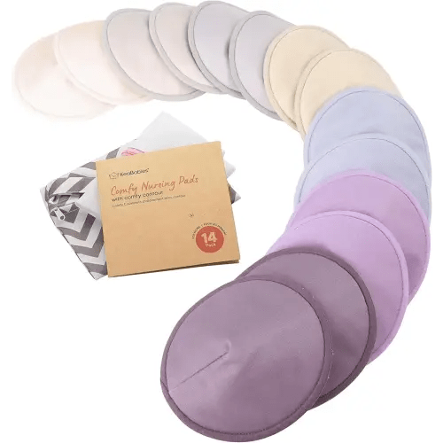 Organic Nursing Pads - 14 Washable Breast Pads for Breastfeeding, Wash Bag, Viscose Derived from Bamboo Reusable Nipple Covers for Breastfeeding Essentials, Soft & Absorbent (Violet, L 4.8")