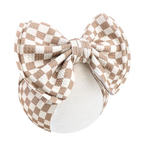 7’’ Checkered Bow for Baby Girl Khaki Racing Bows Double-Layered Headbands for Newborns Infants Toddlers Girls Hair Accessories