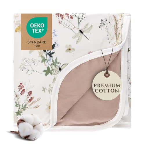 Pobibaby Premium Baby Blanket for Girls - Soft Stretchy Jersey Knit Cotton Quilt for Baby Girl, 3-Layer Crib Blanket and Toddler Blankets for Girls, 50x50 Soft Warm Cozy Nursery Bed (Wildflower)