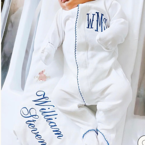 White with Dark French Blue - Personalized Baby Set – Caprilina