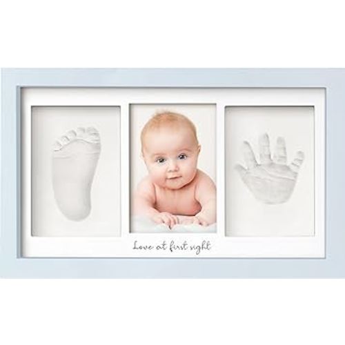 Baby Hand and Footprint Kit - Clay Handprint Keepsake Frame, Newborn Nursery Picture Frame, Personalized New Mom Gifts for Baby Shower & Registry (Mist Blue)