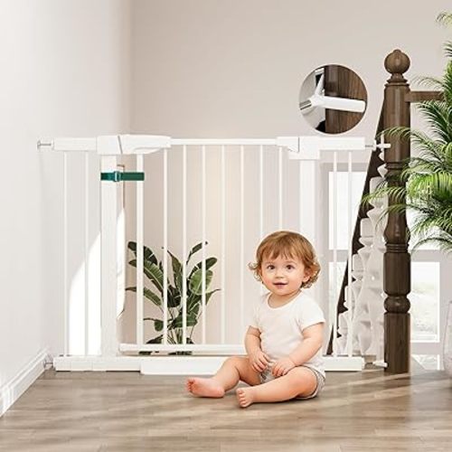 29-43" Baby Gate for Stairs, 30" Tall Dog Gate Indoor, Pressure Mountd Baby Gates with Auto-Close/Hold-Open Features and Anti-Trip Pedal, Safety Kids Gate for Doorways, House, Stairs-30 H White