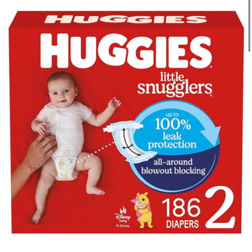 Huggies Size 2 Diapers, Little Snugglers Baby Diapers, Size 2 (12-18 lbs), 186 Count (3 Packs of 62), Packaging May Vary