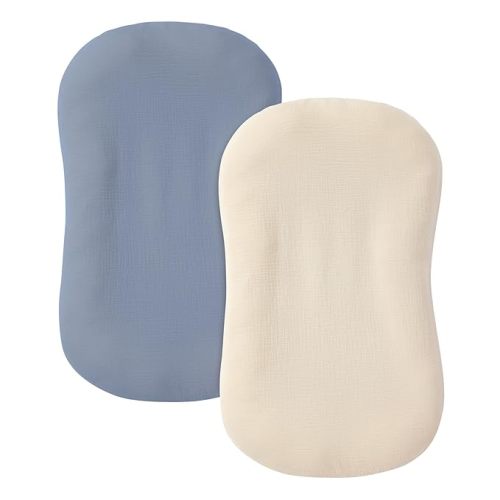 Muslin Baby Lounger Cover 2 Pack, 100% Cotton Infant Lounger Cover, Soft & Breathable Replacement Slipcover, Compatible with Snuggle Me Newborn Lounger (Tradewinds,Cream)
