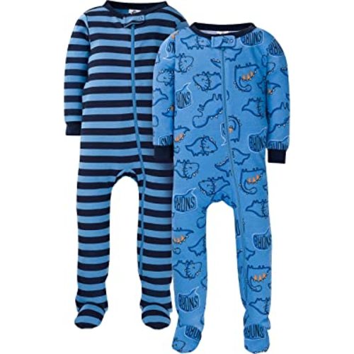 Gerber Baby Boys 2-pack Footed Pajamas And Toddler Sleepers, Sleepy Blue Dino, 12 Months US