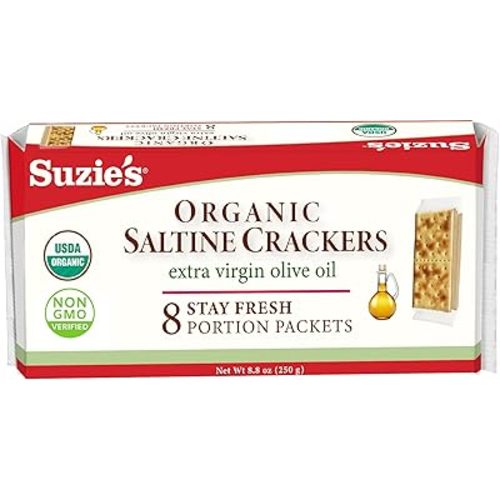 Suzie's, Organic Saltines, Salted Crackers, Salt & Extra Virgin Olive Oil Flavor - 8.8oz Pack