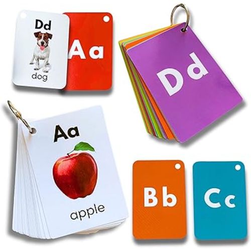 Alphabet Flash Cards for Kids, Early Learning First Word Cards for Preschool Children and Toddlers, Teach ABC Letters, English Words, Uppercase and Lowercase