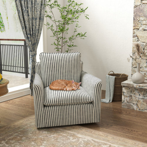 Ivy Bronx Kandyn 29.7" W Modern Soft Stripe Upholstered Swivel Barrel Chair with Removable Cushion & Reviews | Wayfair