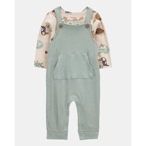 Baby 2-Piece Long-Sleeve Tee & Waffle Knit Coverall Set - Green