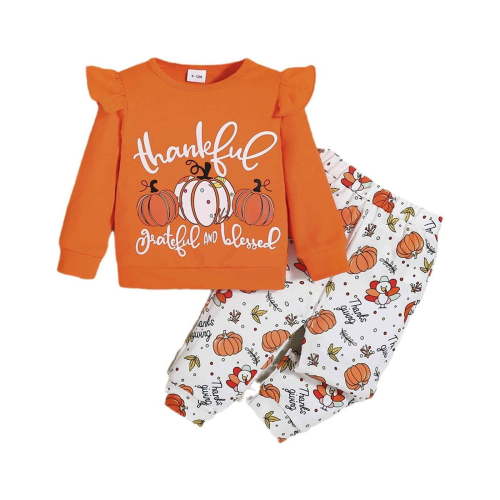 EnJoCho Fall Winter Baby Girl Clothes 2 Piece Set Cute Print Rufle Shirt Top and Pants Outfit for Baby Kids Toddler Girls Adorable Soft Outfits