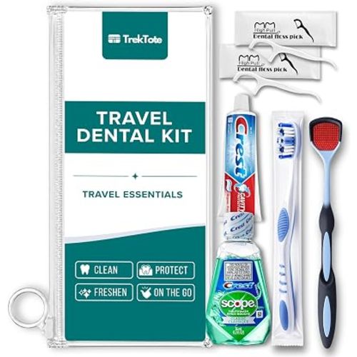 Travel Oral Care Kit with Premium Name Brand Toothbrush, Toothpaste & Floss