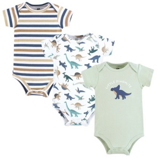 Hudson Baby Infant Boys Cotton Bodysuits 3-Pack, Dino Friends, 12-18 Months
