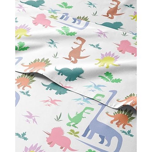 Kids Full Size Bed Sheet Set - 4 Piece Kids Loft Bed Sheets - Boys Dinosaur Themed Bedding - Soft, Cute & Cozy - Breathable & Machine Washable - Colorful Dino Bed Set for Boys, Girls, Teens & Toddlers