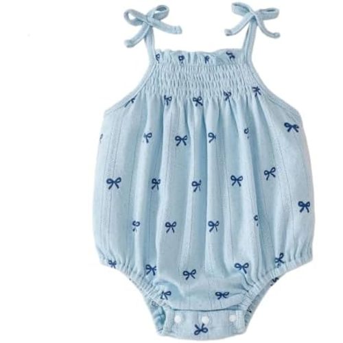 ROMPERINBOX Baby Girl Bodysuit Cotton Spaghetti Strap Sleeveless Onsies Summer Infant Camisole Romper 0-24 Months