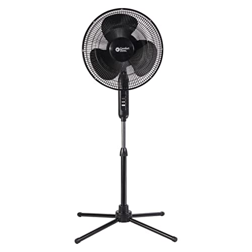 Comfort Zone 16-Inch Oscillating Pedestal Fan, 3-Speed High-Velocity Cooling, Adjustable Height & Tilt, Quad-Pod Folding Base, Black – ETL Listed