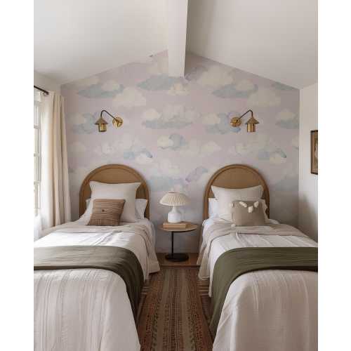 Cloud Wallpaper - Self-Adhesive, Temporary, Peel & Stick, Serene Atmosphere, Tranquil Design, Pink and Blue Wallpaper