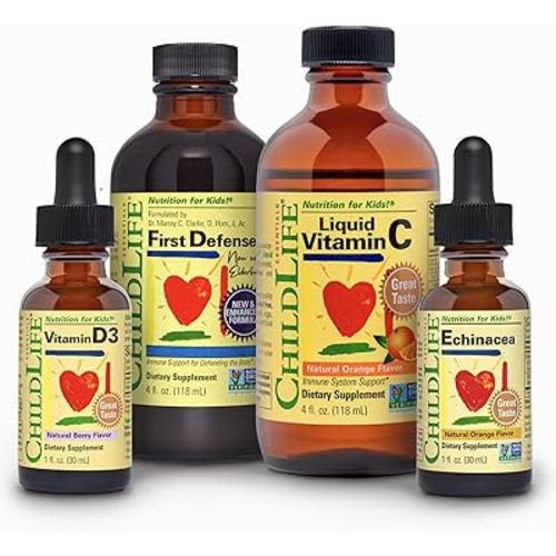 CHILDLIFE ESSENTIALS Immune Support 4-Pack - Liquid Vitamins & Minerals for Kids, Infants, Toddlers - Includes Vitamin D3, Vitamin C, First Defense, Echinacea