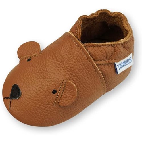 YIHAKIDS Baby Leather Shoes Soft Sole First Walking Moccasins Infants Toddler Boys Girls Crawling Slippers Slip-on Shoes with Elastic Ankle