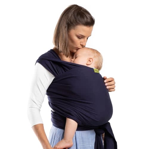 Boba Baby Wrap Carrier - Stretch Cotton Newborn Sling, Navy Blue | Breathable, Hands-Free Babywearing Carrier Wrap; ergonomic, secure hold for newborn to toddler 7-35 lbs.