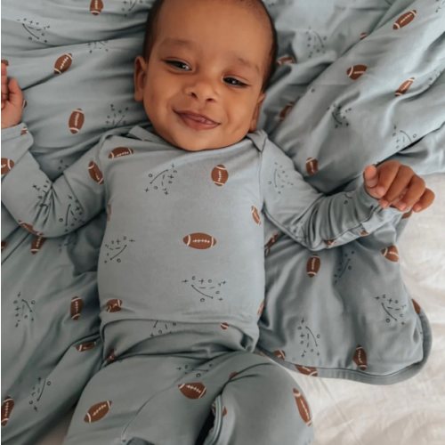 Football Light Blue Convertible Footie Pajamas | günamüna