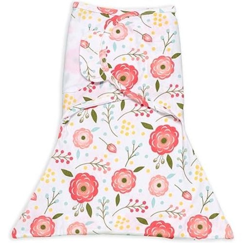 SleepingBaby Zippy Swaddle - 100% Cotton Newborn Swaddle Transition Wearable Blanket with Bottom Zipper - Secure, Breathable for Safer Sleep - Pink Poppy - Small/Medium (7-13 lbs)