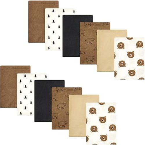 Hudson Baby Unisex Baby Cotton Flannel Burp Cloths Bundle, Brown Bear, One Size
