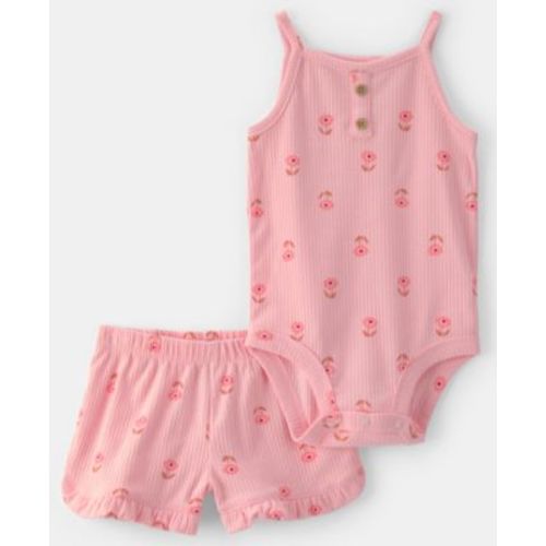 Baby Girls' Floral Sleeveless Bodysuit & Shorts, 2-Piece Set