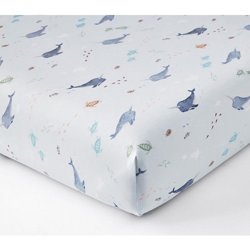 Narwhal Organic Crib Fitted Sheet | Pottery Barn Kids