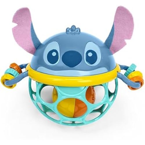 Disney Baby Stitch Oball Rattle by Bright Starts, Easy Grasp Baby Toy with Jingle Ball, Sensory Rattle for Newborn Infant 0-6 Months, Baby Toys 3-6 Months