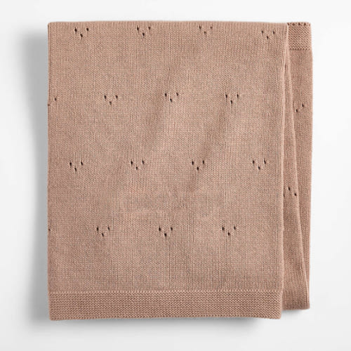 Pointelle Knit Almond Brown Organic Cotton Baby Stroller Blanket