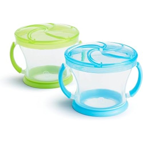 Munchkin Snack Catcher Toddler Snack Cups, No Spill, 2 Pack, Blue/Green