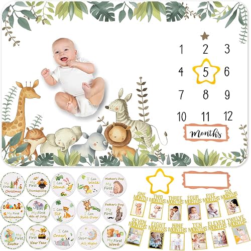 Baby Boy Monthly Milestone Blanket Set 60"x40" Photo Backdrop