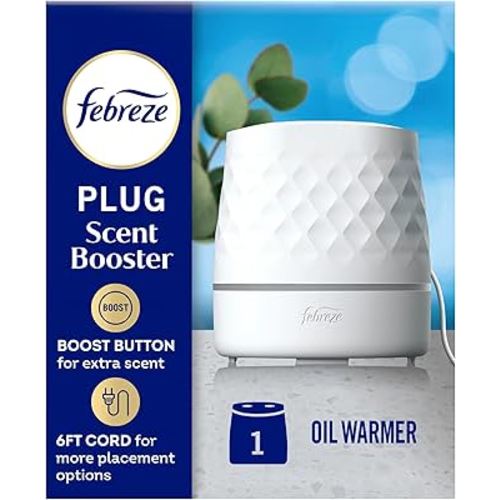 Febreze Plug Scent Booster in White, Continuous Scent Device Oil Diffuser, Compatible with Febreze Air Freshener Plug in Refills
