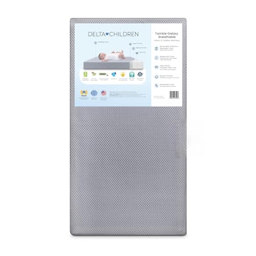 Delta Children Twinkle Galaxy Breathable Crib Mattress and Toddler Mattress - Breathable Cover and Fiber Core, Machine Washable Cover, Waterproof, 7 Year Warranty, Made in USA