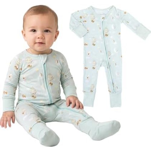 Baby Blues & Pink Viscose from Bamboo Baby Pajamas, 2-Way Zipper Convertible Footie Sleeper, Boys & Girls