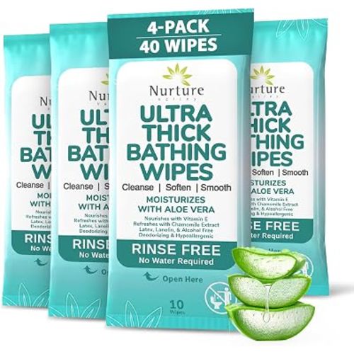 Nurture XL Ultra Thick Body Wipes for Adults with Aloe No Rinse - 40 Pack
