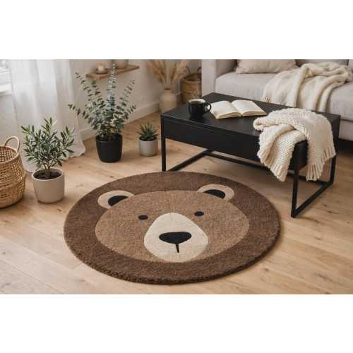 Teddy Bear Nursery Rug, Round Brown Bear Face Carpet, Cute Kids Room Decor, Neutral Baby Room Area Rug