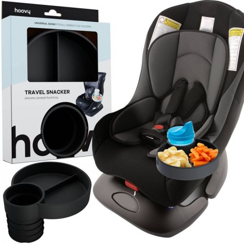 Hoovy Travel Silicone Cup Holder & Snack Tray Accessory for Car Seat, Booster Seat and Stroller - Black