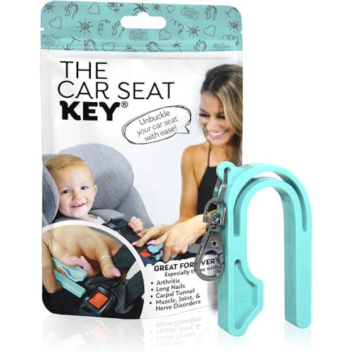 The Car Seat Key - Original Car Seat Key Chain Buckle Release Tool - Easy Unbuckle Opener Aid for Nails, Parents, Grandparents & Older Children by NAMRA Made in USA (Teal)
