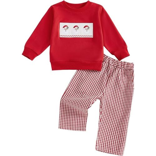Adobabirl Baby Boy Thanksgiving Outfit Turkey Football Sweatshirt Plaid Pants Set Infant Toddler Thanksgiving Fall Clothes