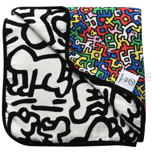 Etta Loves X Keith Haring Muslin Reversible Square Blanket, Multicolors - Etta Loves Swaddles | Maisonette