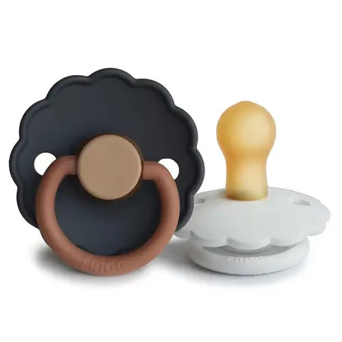 FRIGG Daisy Natural Rubber Baby Pacifier | Made in Denmark | BPA-Free (Aurora/Bright White, 0-6 Months) 2-Pack