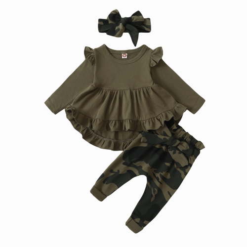 Baby Girl Clothes Toddler Girl Camo Outfit Ruffle Sleeve Shirt Floral Pant Set Fall Winter Clothing for Girl (12-18 Months, DarkGreen)