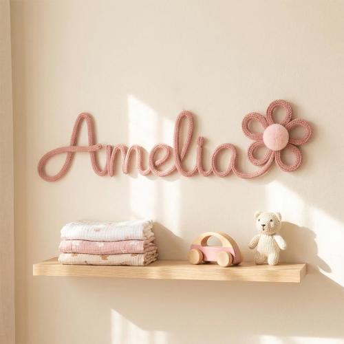 Personalized Knitted Wire Name Sign, Custom Script Nursery Decor, Baby Shower Gift